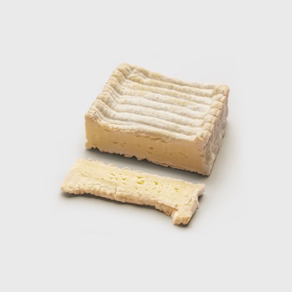 Fromi - Pont l'Eveque French Cheese - 120274 7.76 oz (220 g) wooden pack - Sliced, on gray